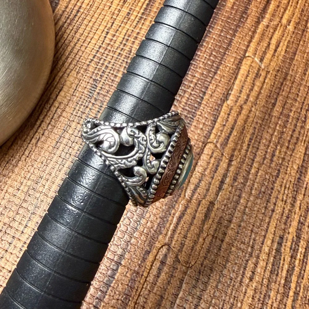 Western Mixed Metal Turquoise Ring | 6